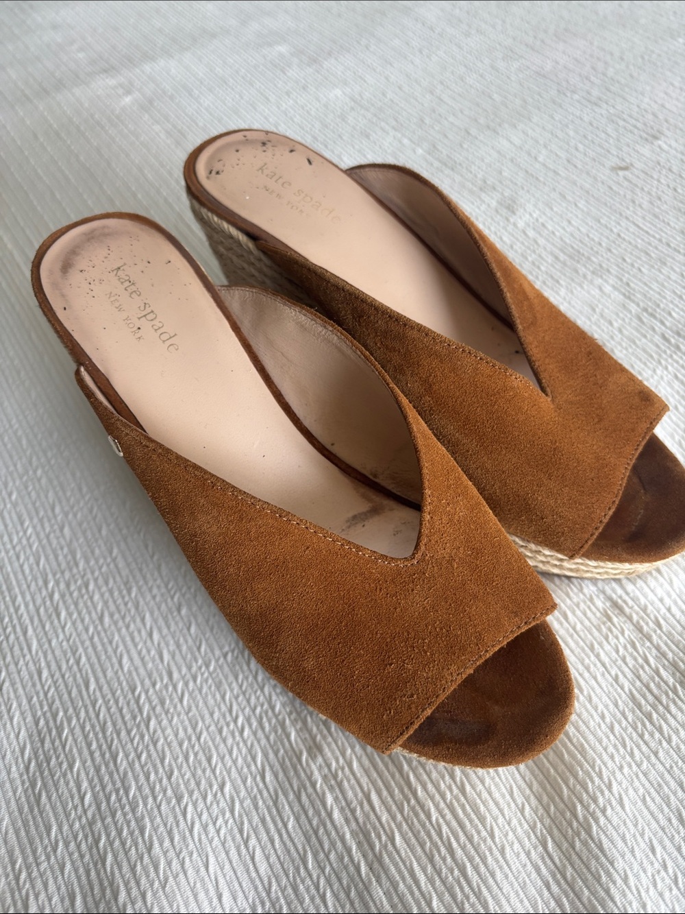 kate spade Brown Suede Espadrille Wedge Mules